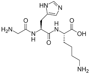 Struktura chemiczna peptydu tripeptyd glicylo-L-histydylo-L-lizyna (GHK)