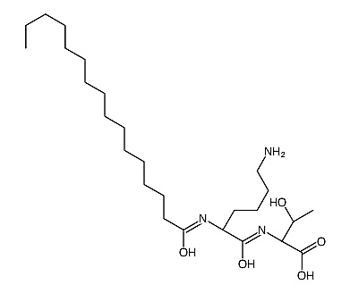 Struktura chemiczna peptydu Pal-KT (Palmitoyl-Lysine-Threonine)
