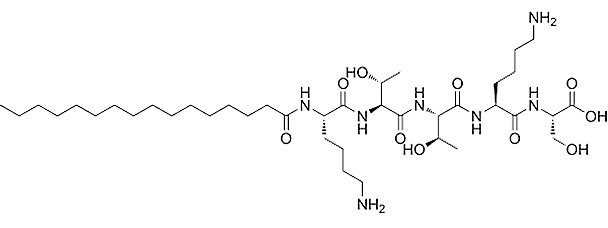 Struktura chemiczna peptydu Pal-KTTKS (Palmitoyl Pentapeptide-4)